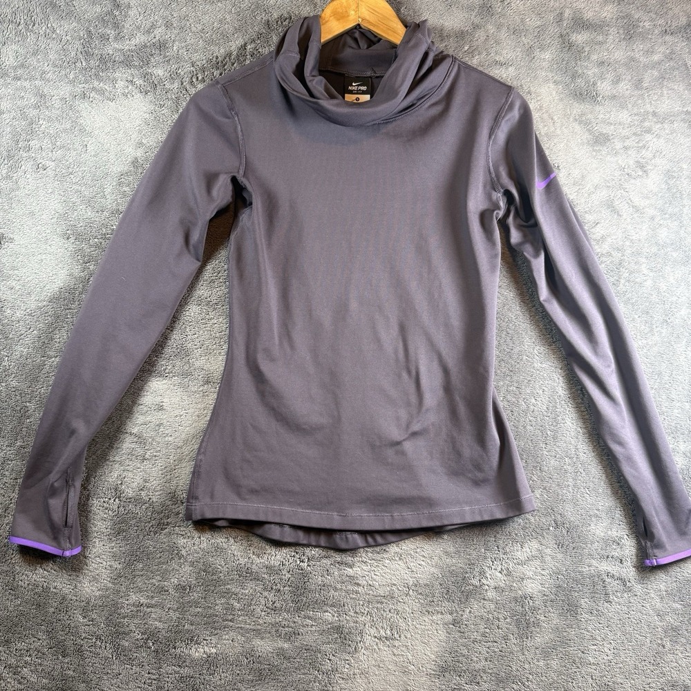 Nike Pro Dri-FIT Cowl Neck Long Sleeve‎ Training Top Gray Purple Small